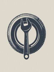 Poster - A unique logo combines a wrench and gear, representing the mechanics and engineering field in a minimalist and modern aesthetic. Generative AI