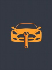 Aufkleber - A stylized logo combines a car outline with an orange wrench, symbolizing automotive repair and services in a contemporary look. Generative AI