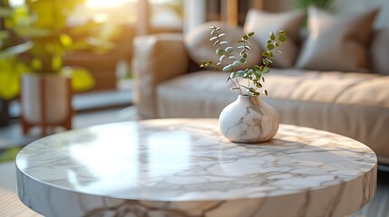 Poster - table mable in living room design for background : Generative AI