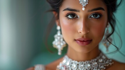 beautiful indian model wearing a diamond necklace : Generative AI