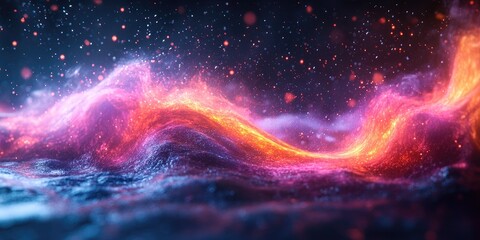 Canvas Print - Abstract cosmic landscape with vibrant colors and glowing particles