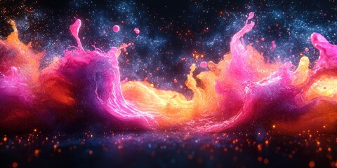 Poster - Abstract Liquid Swirl with Sparks and Glowing Particles