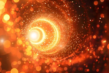 Canvas Print - Abstract orange glowing background with swirling light particles and bokeh lights