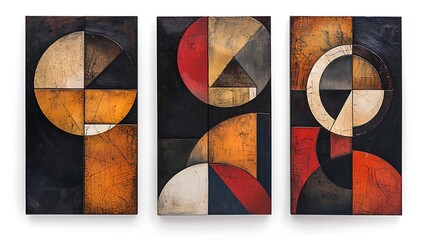 Set of three abstract geometric art panels