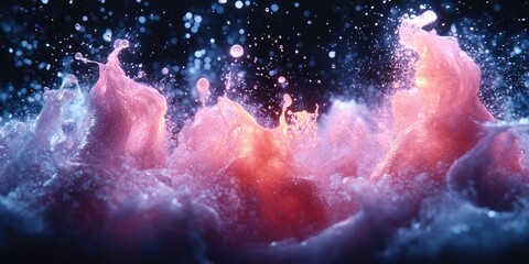 Wall Mural - Abstract Pink and Blue Liquid Explosion with Glittering Particles