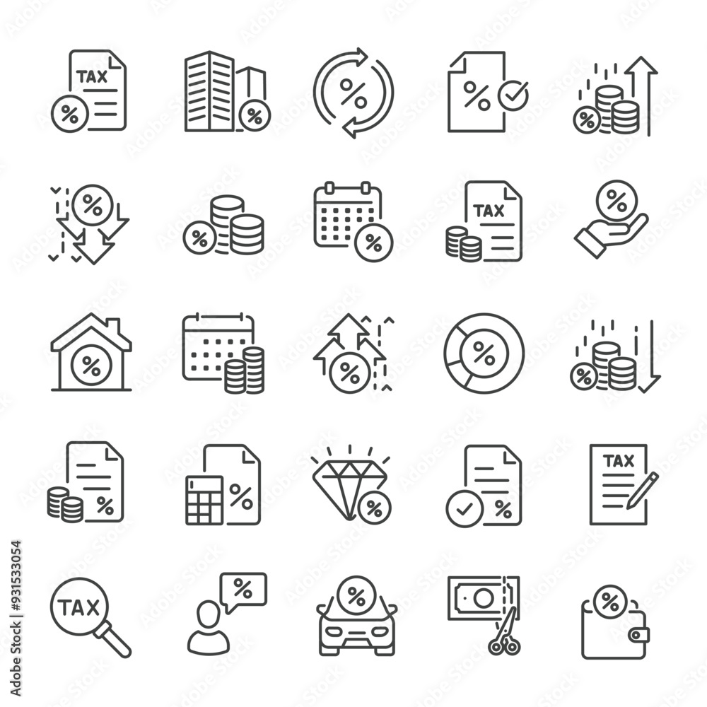 TAX thin line icons collection. Editable stroke. For website marketing ...