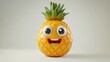 © samrit - Playful 3D baby pineapple character with big eyes and a joyful smile on a white background, in a vibrant generative AI cartoon style