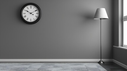 Aufkleber - Grey empty room with black clock lamp and niche carpet style office style : Generative AI