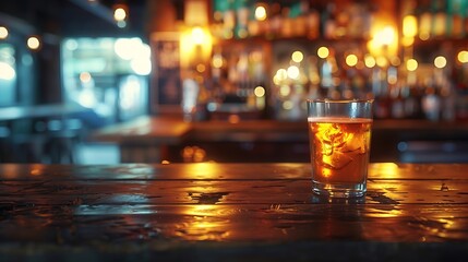 Poster - dark brown top of bar and free space for your glass : Generative AI