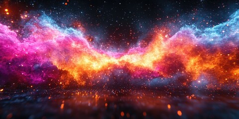 Sticker - Abstract Cosmic Cloud with Glowing Particles and Stars