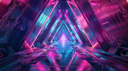 Wall Mural - Geometric neon background with futuristic design.