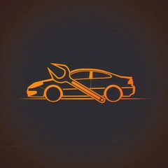 Poster - A simple logo combines a car silhouette and a wrench, representing automotive services and repair. Generative AI