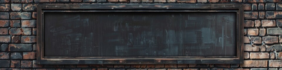 Poster - Rectangular Black Glass Poster Mockup on Brick Wall for Vertical Outdoor Advertising or Promotion