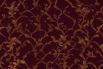 A luxurious velvet wallpaper with deep rich tones of burgundy and gold, AI Generated