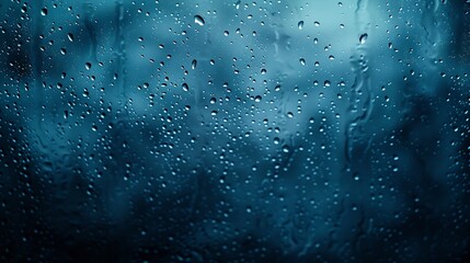 Leinwandbilder - Rain drops on the window surface dark blue clouds visible through the rain Rainy background : Generative AI