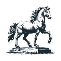 Sticker - The great stallion horse. Black white vector illustration.
