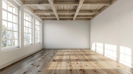 Aufkleber - Home interior empty room White wall and ceiling with wood floor : Generative AI