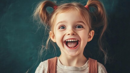 Wall Mural - Young girl is expressing joy and happiness with a big smile