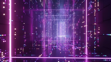 Neon Purple and Blue Lights Illuminating a Futuristic Tunnel
