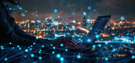Cybersecurity Expert Working Late in the City