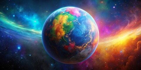 Wall Mural - a vibrant and colorful planet floating in space, planet, space, galaxy, cosmos, stars, universe