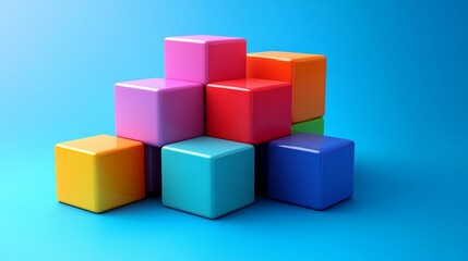 a stack of colorful blocks on a blue background