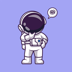 Wall Mural - cute astronaut confused thinking cartoon vector icon illustration. science technology icon concept i