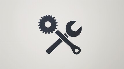 Poster - A simple logo displays crossed tools, including a wrench and gear, symbolizing engineering and maintenance in a minimalist design. Generative AI