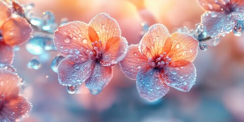 Wall Mural - Delicate Pink Flower Petals Covered in Dew Drops