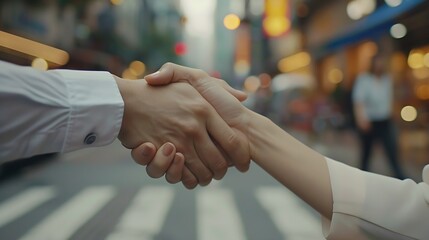 Aufkleber - Business people handshake and corporate deal with support for b2b merger teamwork or hiring Partnership welcome and greeting for promotion interview or investment meeting approval or n : Generative AI