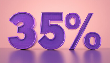 Violet 35% text isolated on pink. 3D rendering. For business concepts, online sales, discounts