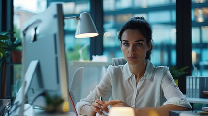 Wall Mural - The focused woman at desk