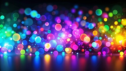 Wall Mural - Neon bokeh background with vibrant neon colors on a black background, neon, bokeh, background, vibrant, colors, black