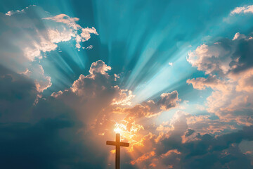 Sunlight illuminating a cross silhouette, representing the spiritual connection and belief in God