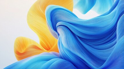 Wall Mural - abstract flowing blue and yellow curves, dynamic and vibrant digital art with soft fluid lines and g