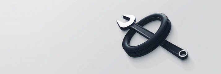Poster - A minimalist logo combines a tire and wrench to represent automotive repair, emphasizing simplicity and functionality in design. Generative AI