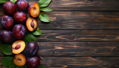 Wall Mural - Ripe plums on wooden background