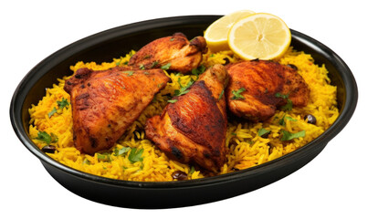 Wall Mural - PNG Tandoori chicken with yellow rice on pan food meat vegetable.