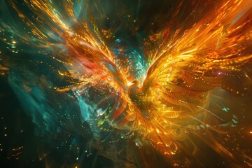 Wall Mural - An abstract holographic phoenix rising, with feathers made of light.