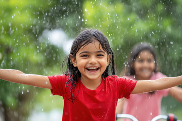 indian girl wet in rain