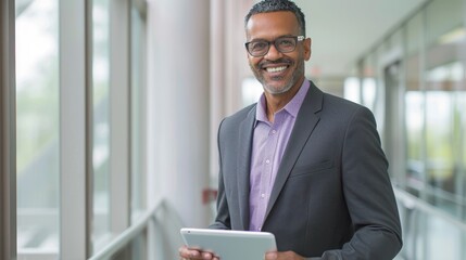 Canvas Print - The smiling businessman with tablet