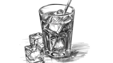 Poster - A tall glass of water with ice cubes