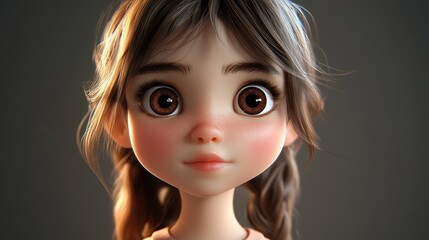 Wall Mural - 3D Cartoon Portrait of a Little Girl