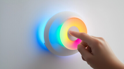 Wall Mural - A person is touching a colorful button on a device