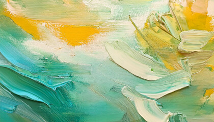 Abstract pastel green and yellow acrylic surface. Oil painting texture on canvas. Hand painted