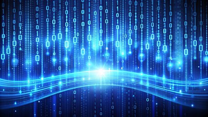 Dynamic blue backdrop with streaming binary code, symbolizing cutting-edge technology, technology, coding, data