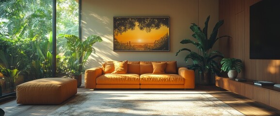 Stylish Living Room, Brown And Yellow Furniture