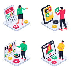 Set of Business and Data Isometric Illustrations 

