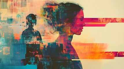 Wall Mural - Abstract Portrait of a Woman with a Silhouette in the Background