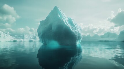Wall Mural - A large iceberg floats in a vast expanse of blue water under a cloudy sky.